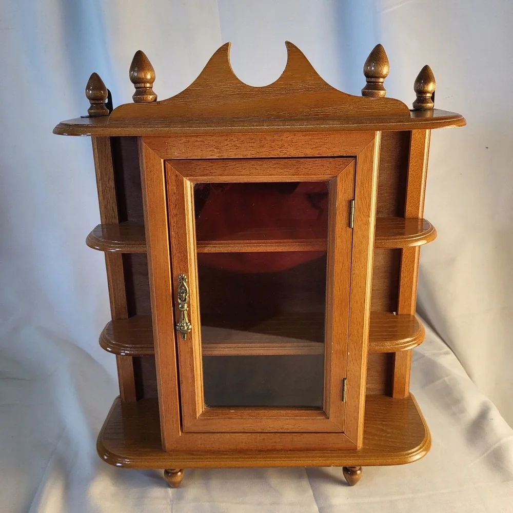 VTG Wall Mount or Table Top Mini Wood Curio Cabinet Glass Door Trinket Display